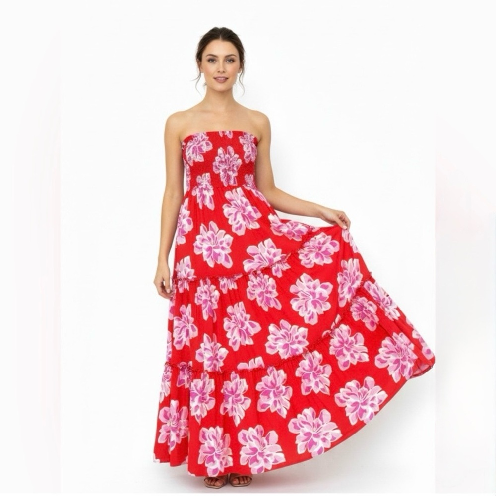 Abel The Label Anthropologie Floral Red & Pink Maci Dress